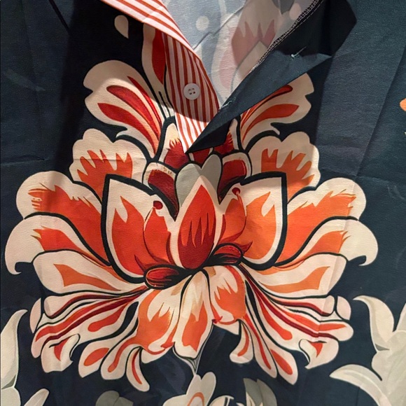 Chery Betty Blue and Orange Floral Top with Striped Collar - Picture 2 of 4